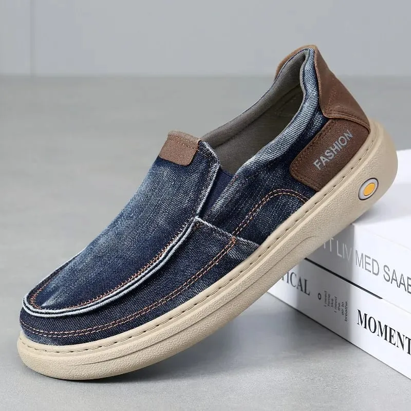 New Quality Denim Cloth Casual Man Shoes Fashion Men's Sneakers Slip on Walking Flats Breathable Lightweight Driving Work Shoes