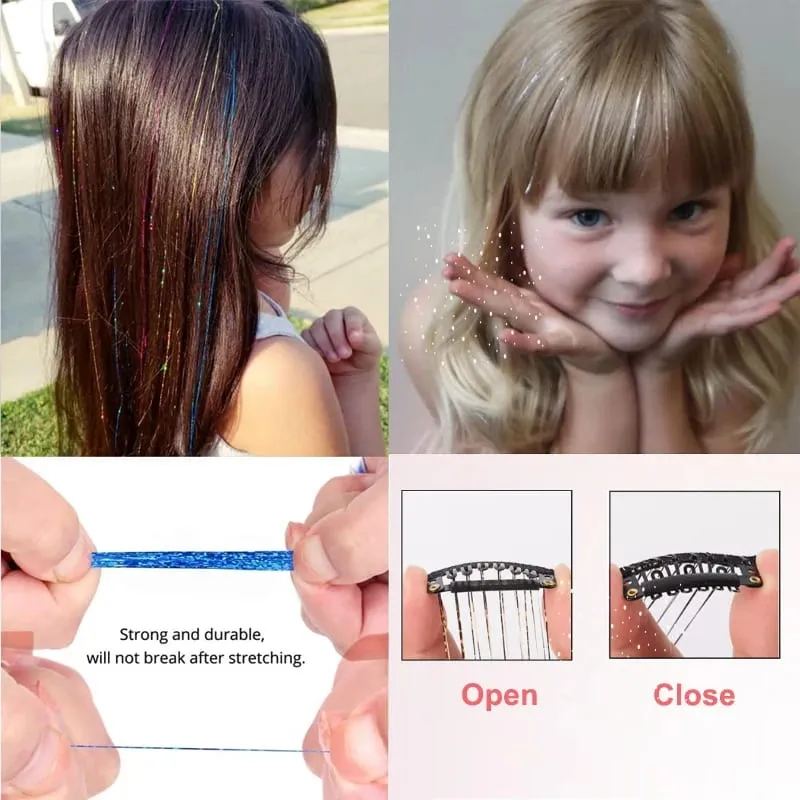20 Inch Synthetic Hair Extensions -12 Piece Set of Colorful Glitter Hair Accessories Suitable for Girls' Party Birthday Gifts