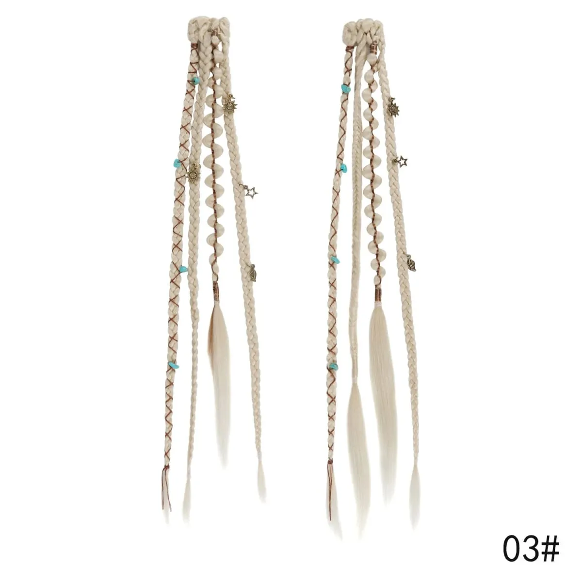 2Pcs Clip in Braided Hair Extensions for Women 16/20 Inch Handmade Synthetic Boho Clip in Braid Hairpieces with Beads & Charms