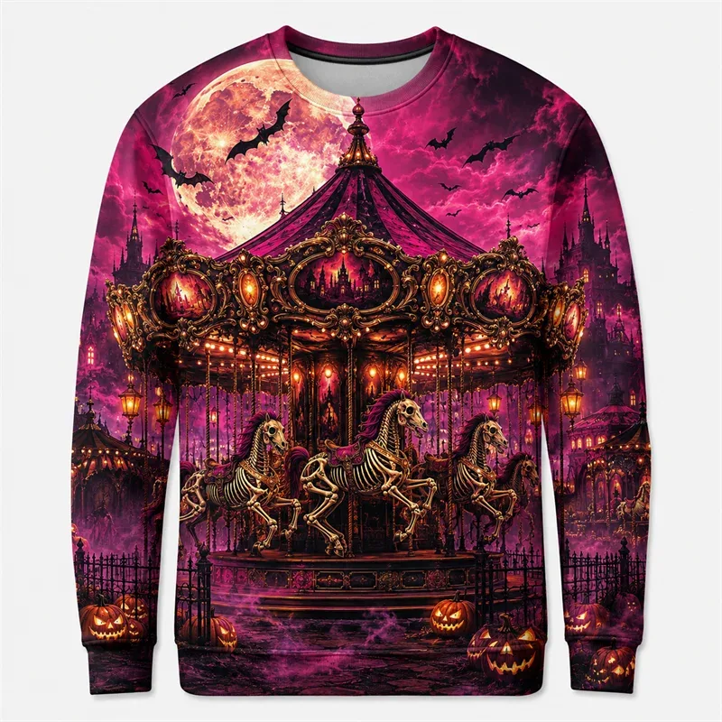 2026 New Ghost Pumpkin Skeleton Print Halloween Sweatshirts Fashion Holiday Wear Unisex O Neck Sweater Cool Streetwear Pullovers