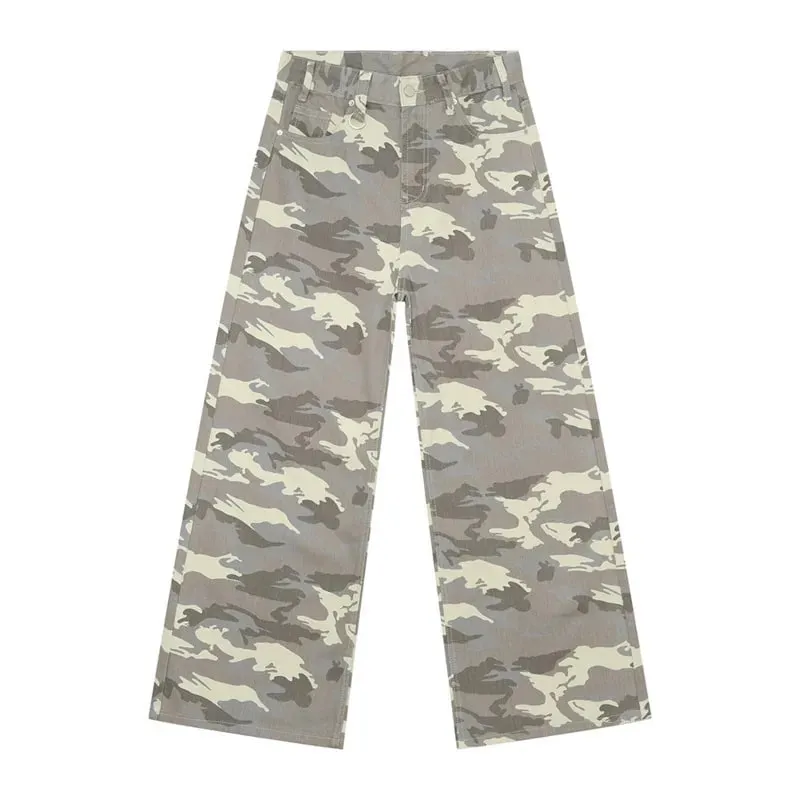 Vintage Camouflage Men's Jeans Fashion Washed Casual Wide Leg Denim Pants Autumn Winter Loose Male Trousers Old Blue 9C354