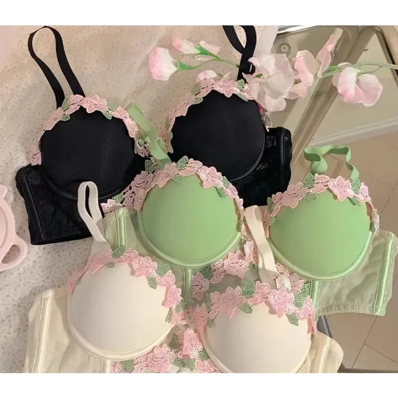 Japanese Sweet Sensual Bra Set Push Up for Small Breasts Lift & Gather Bigger Look Summer Light Soft Underwear Lingerie Set S-XL