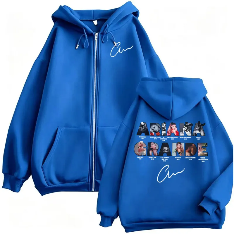 Ariana Grande Music Album Zipper Hoodies Men Women Harajuku High Street Jacket Sweatshirt Coats Fleece Long Sleeve Zip Up Hoodie