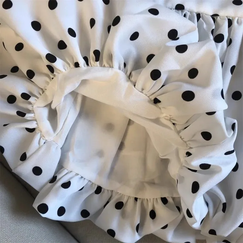 Backless Sexy Halter Beach Babydoll Crop Tops Women Polka Dots V neck Sleeveless T shirt Ruffles Basic Basic Tees Casual New