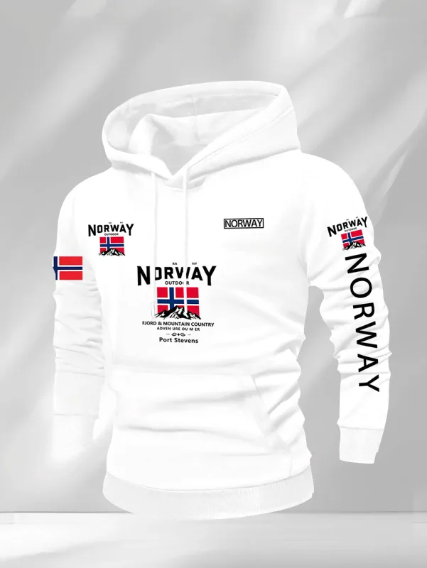 Norwegian Print Fashion Men Women Hooded Sweatshirt Autumn Winter Daily Outdoor Vacation Fitness Casual Loose Warm Sportswear