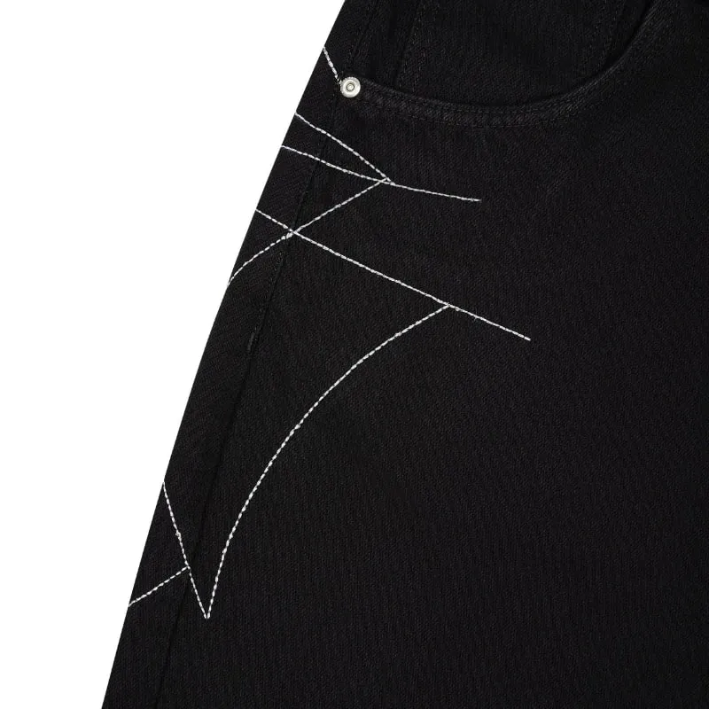 Mens Jeans Spider Web Embroidery Denim Pants Harajuku Unisex Loose Fit Straight Leg Wide Leg Streetwear Casual Fashion Trend New