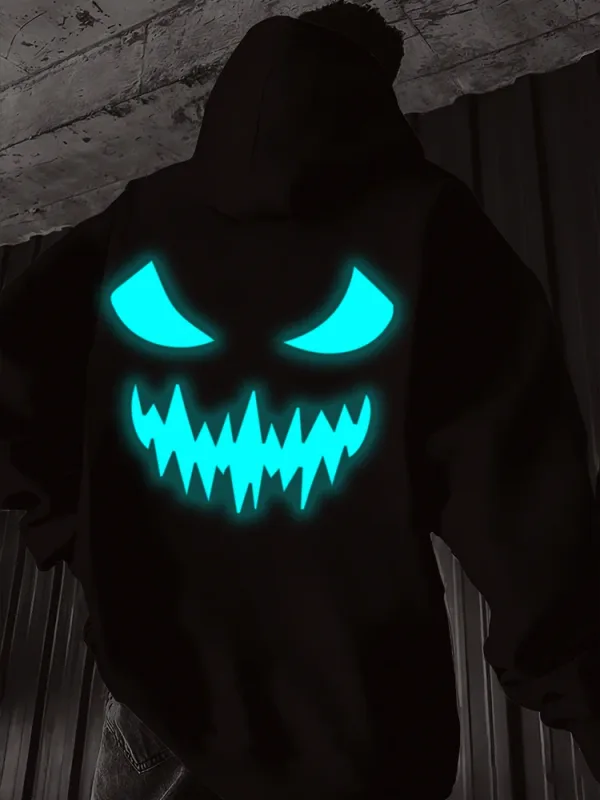 2026 Fashion Horror Movie Face Men's Hoodie Casual Long Sleeve Halloween Streetwear Unisex Luminous Style Hoodies
