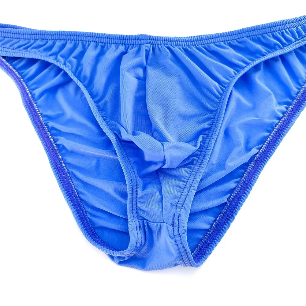 Solid Color Nylon Briefs Men Big Bulge Sexy Underwear Translucent Ice Silk Low Waist Bikini Panties U Convex Male Panties