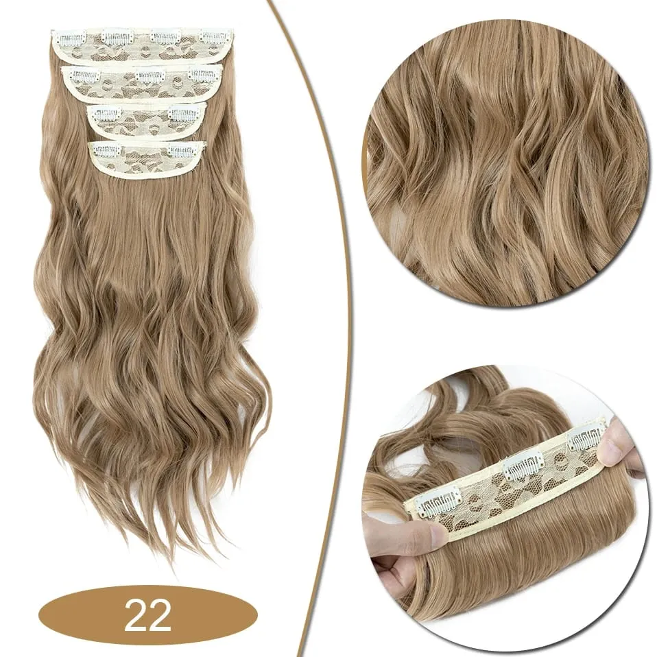S-noilite Synthetic Hair 22inch Clips In Hair Extensions Long Wavy Clip In Hair Thick Double Weft 4Pcs/set Hairpieces For Women