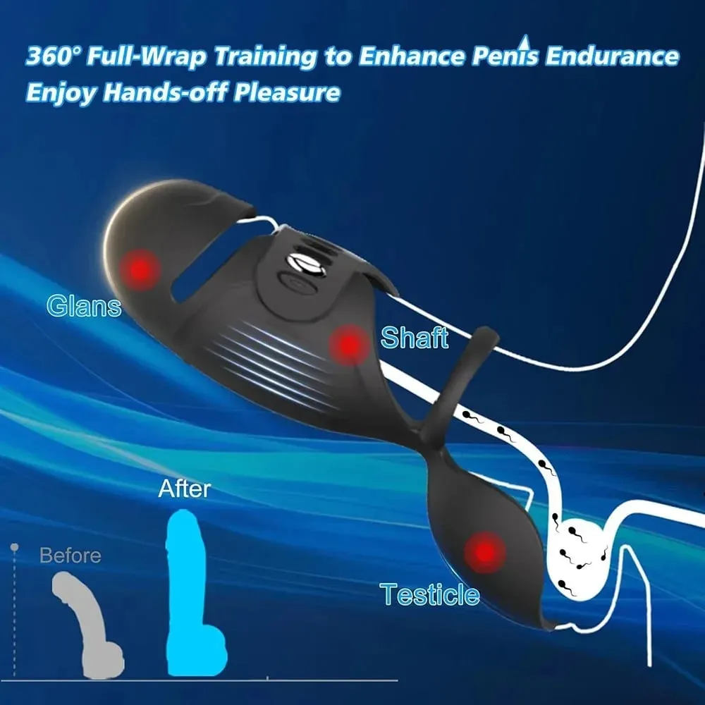 4-in-1 Adjustable Male Masturbator Penis Vibrator Trainer Penis Exerciser Stroker with Cock Ring Testicle Masturbators Sex Toys