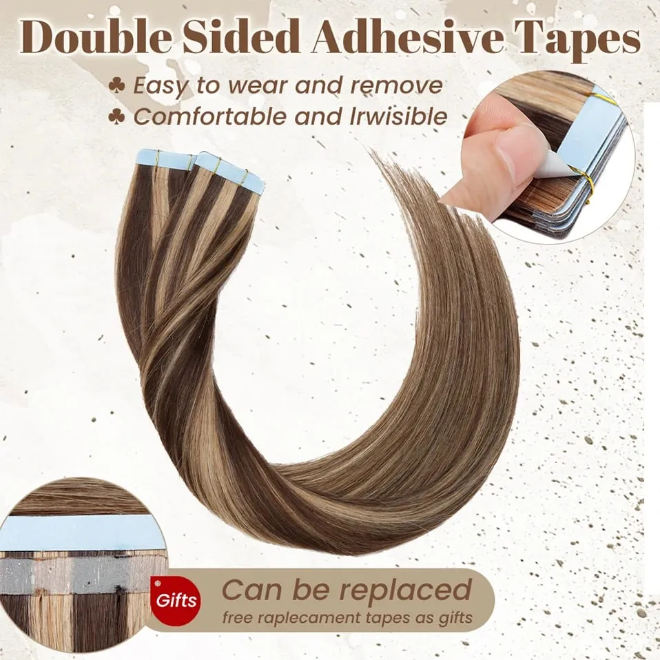 Straight Tape In Hair Extensions 10/20Pcs Real Human Hair Extensions Seamless Invisible Skin Weft Tape In Hair for Women
