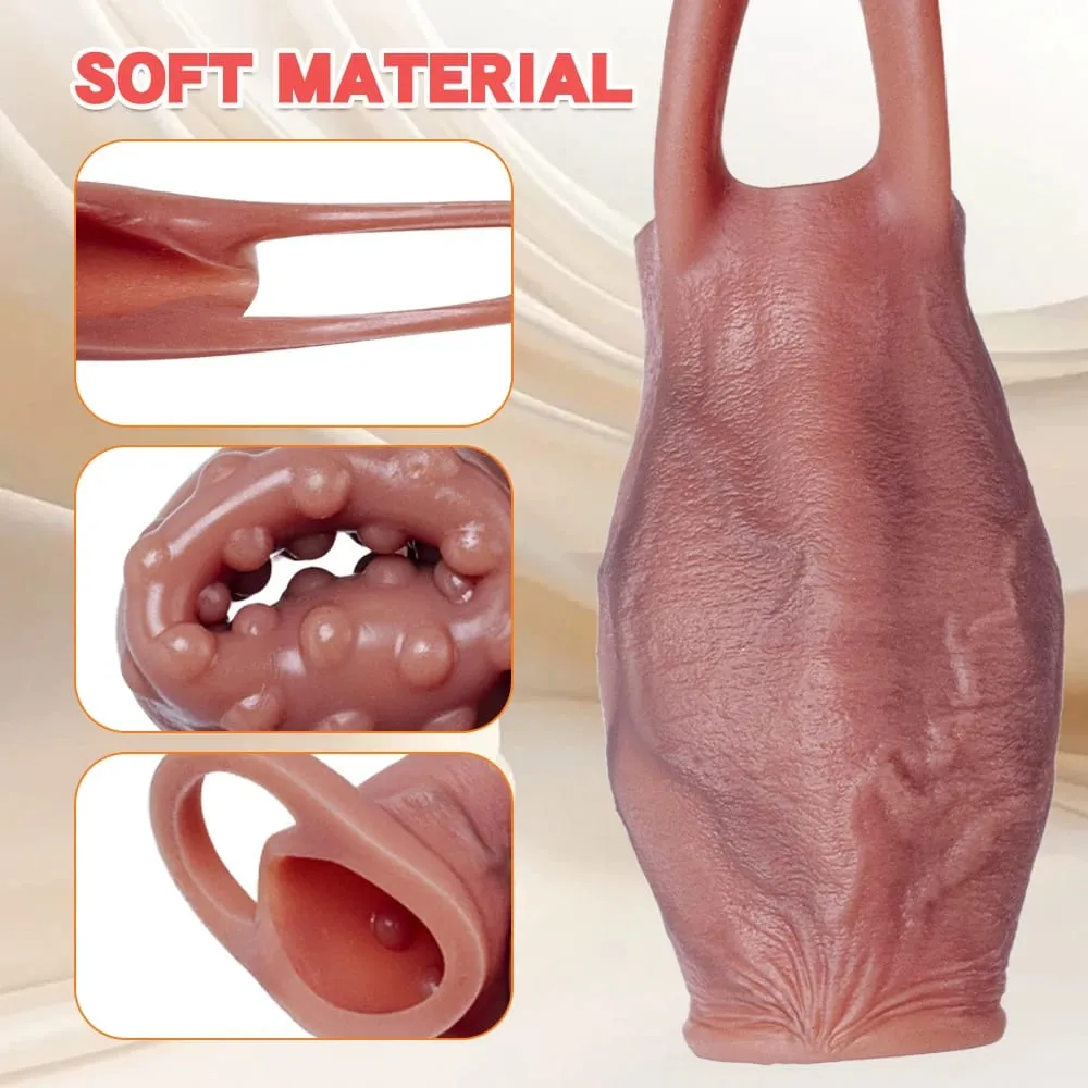 Dick Sleeve Enlargement Lock Sperm Penis Ring Adult Men Sex Toy Enlarged and Thicken Cock Sleeve Soft Silicone Male Sexy Toy 18+