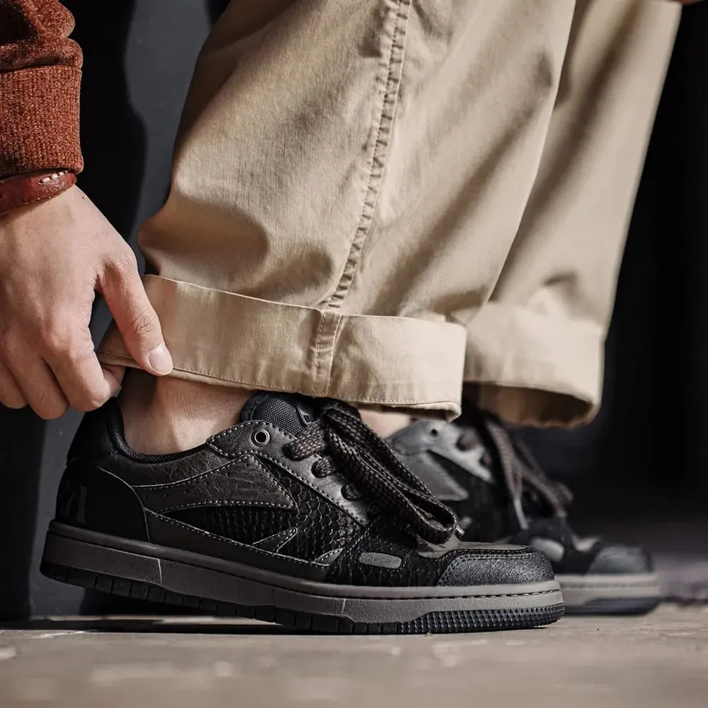 Maden Casual Snake Year Black Mamba Men's Sneakers Low-Top Flat Sole Versatile Black Shoes for Spring Autumn Skateboarding Shoes