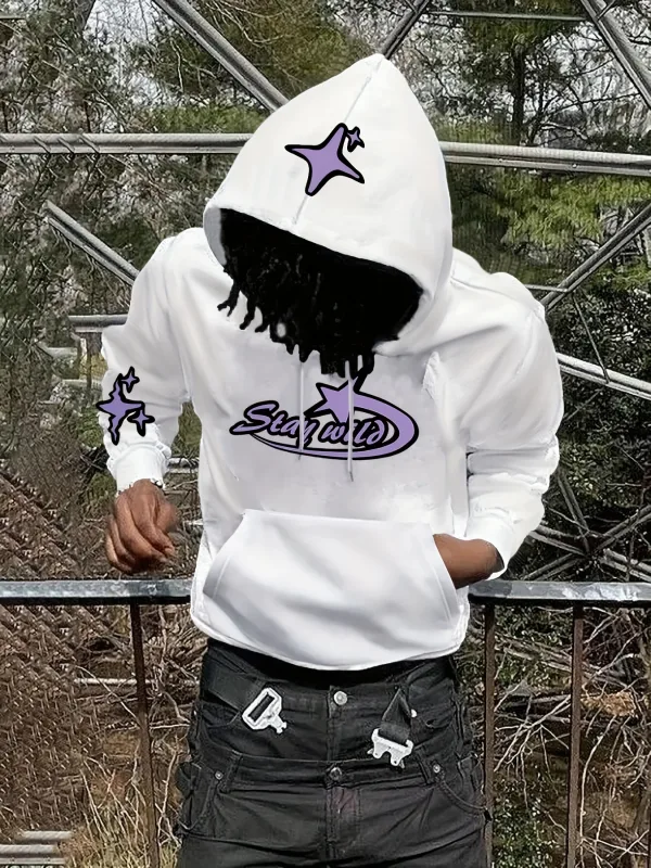 Y2K Star Graphic Hoodie Men Vintage Stay Wild Letter Hooded Sweatshirt streetwear hoodies men clothing promo