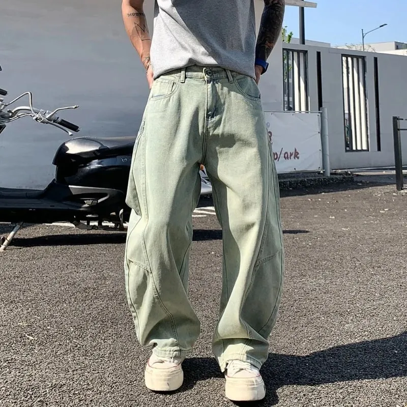 Men's Baggy Lantern Wide Leg Jeans Vintage Washed Denim Pants Loose Streetwear Casual Trousers for Spring Autumn Daily Outdoor