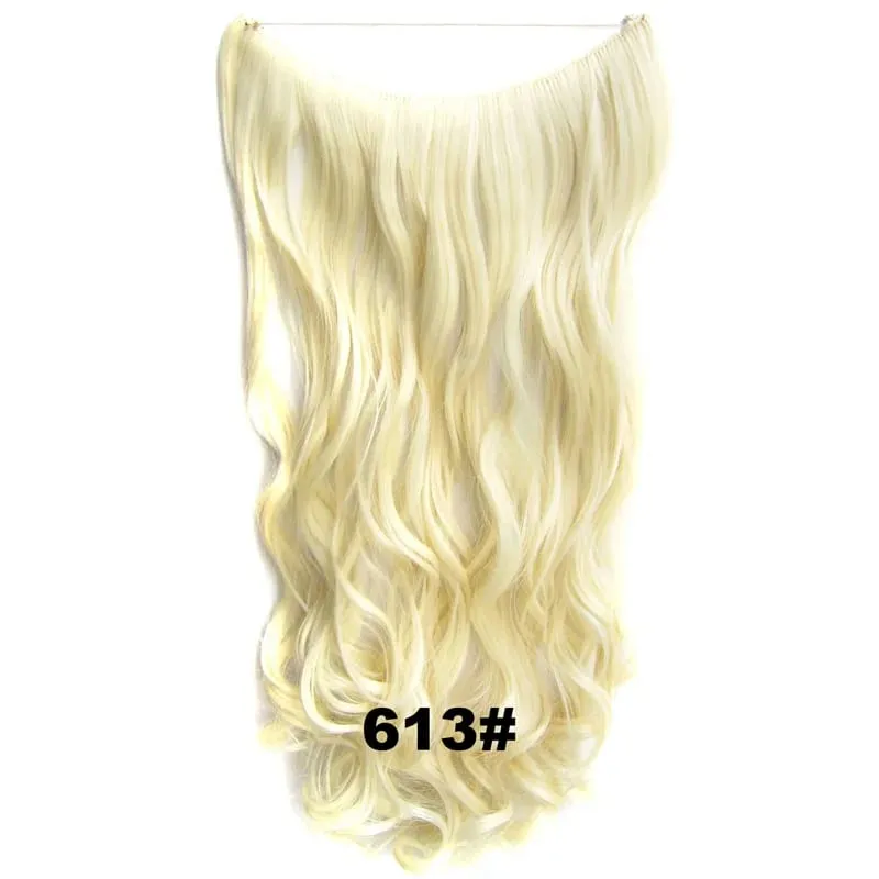 Synthetic One piece Hair Extensions No Clip No Glue Invisible 24inch Long Straight Wave Heat Resistant String Hairpiece