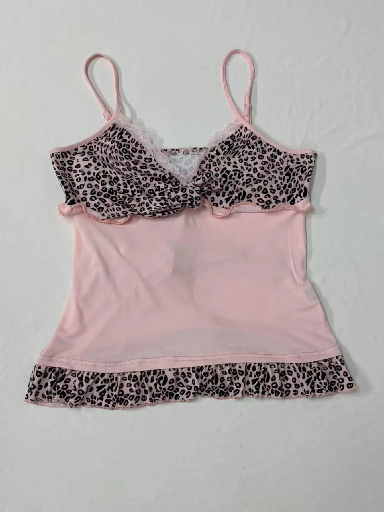 Y2k Women Sweet Cutecore Sexy Leopard Graphic Print V-neck Goth Cami Grunge Baby Tee Emo Tank Tops Crop 2000s Alt Acubi Clothes