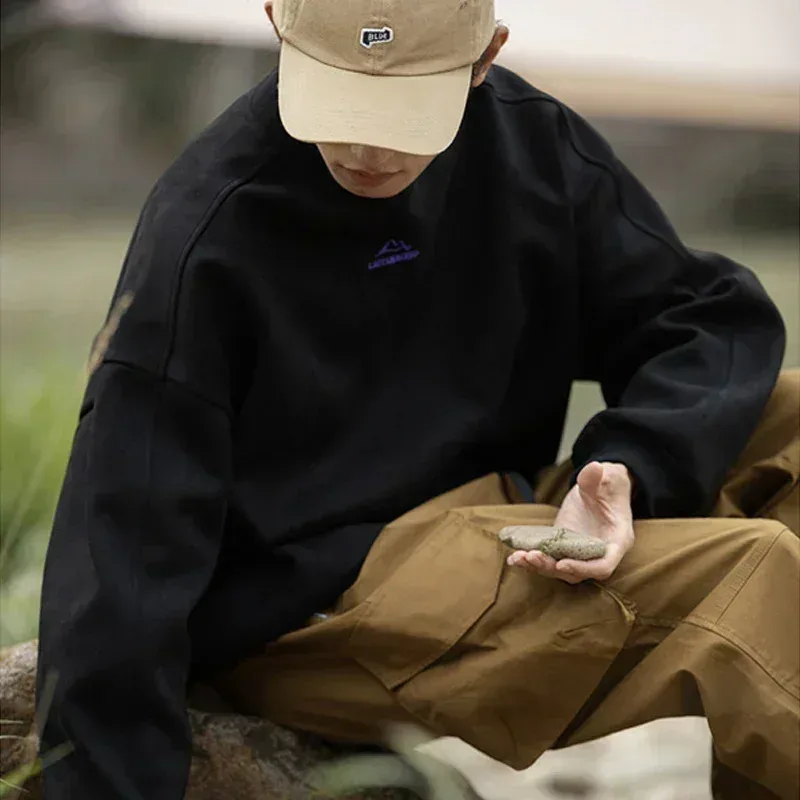 Merk Suede Sweatshirts Voor Mannen 2026 Nieuwe Herfst Winter Kleding Baggy Vintage Truien Koppels O Hals Oversize Blouse