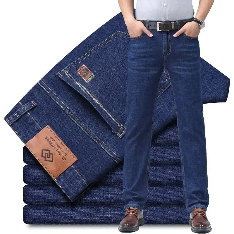 Men's Slim Fit Straight Leg Jeans Simple Casual High-quality Classic Retro Pants