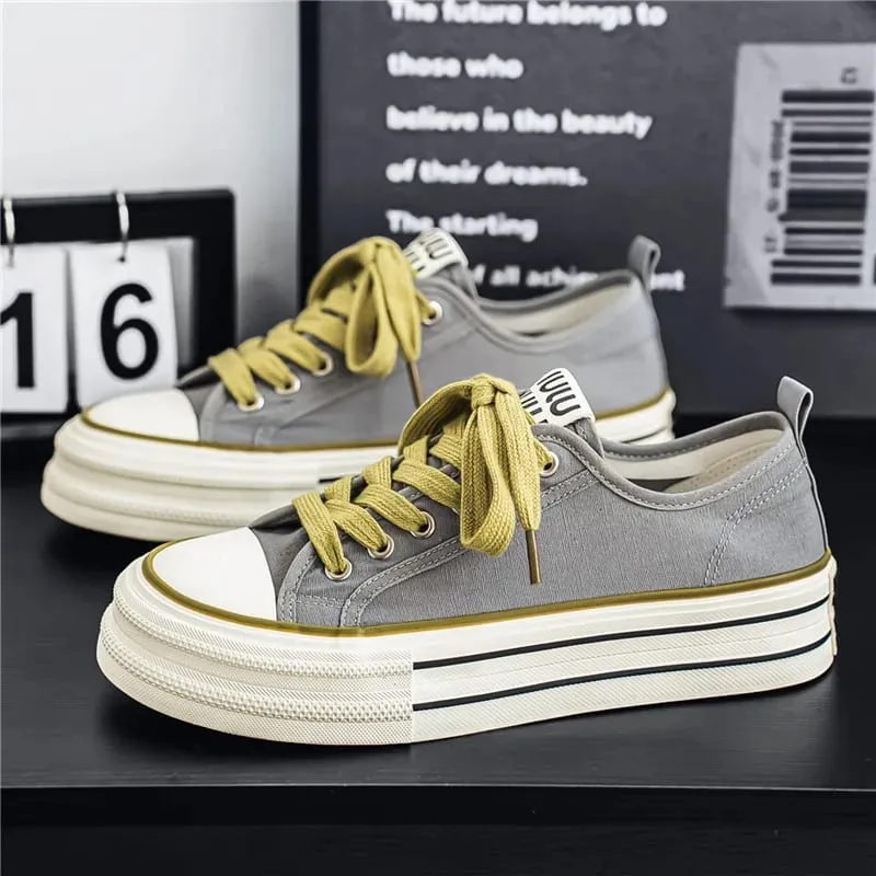Men's Vulcanized Shoes Classic Low-top Canvas Shoes Height Increase Platform Shoe Men‘s Casual Sneakers Fashion Skateboard Shoes
