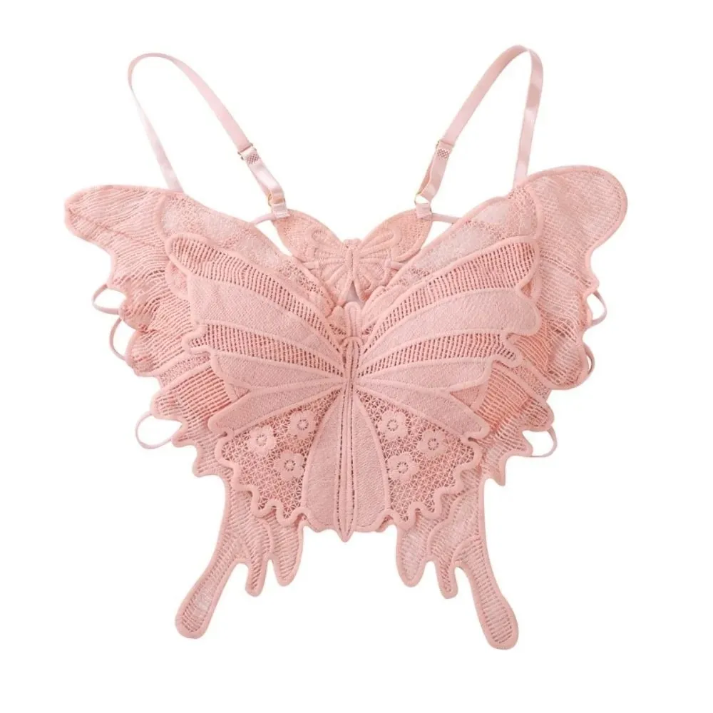 Fashion Backless Butterfly Bras Padded Slim Fit Lace Camisole Flower Korean Style Hollow-out Vest Tops Streetwear