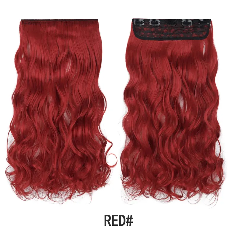 Jeedou Colorful Wavy Hair Clip in Hair Extensions One Piece 5 Clips Synthetic Red Blue Women's Hairpieces