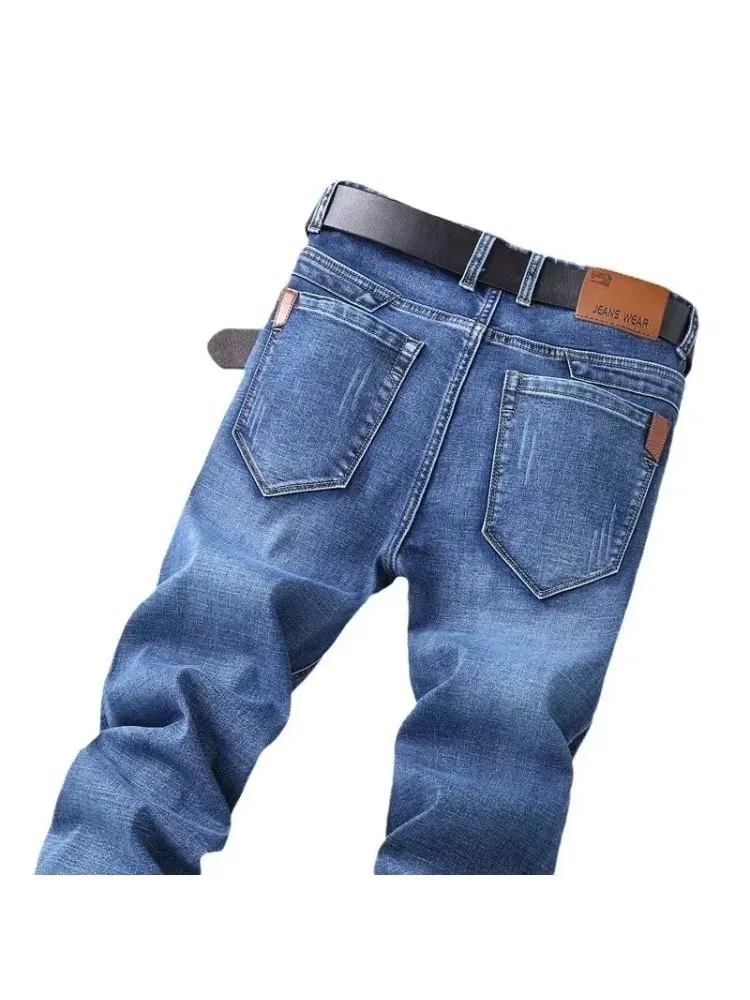 2025 New Men Fashion Straight Jeans Men Stretch Slim Fit Pants Comfortable Soft Business Denim Trousers Male Brand Clothing