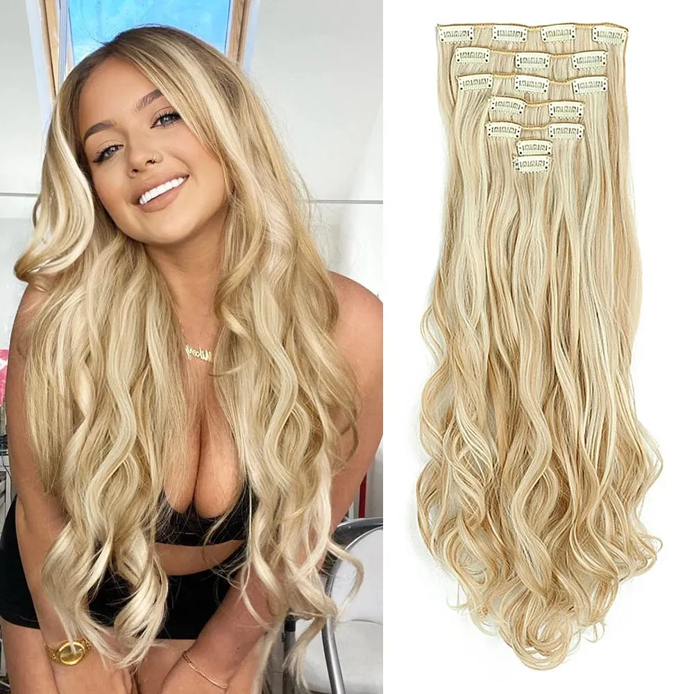 Synthetic Clip in Hair Extensions Purple hairpieces 7pcs/set 22inch Thick Hair for Women Girls Daily Party Cosplay