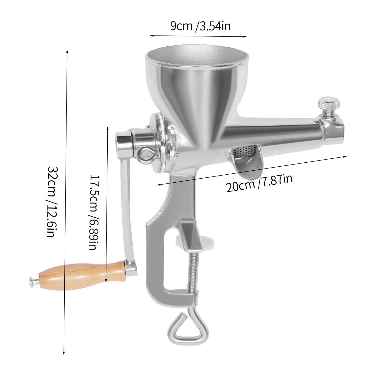 Manual Juice Squeezer – 304 Stainless Steel – C-Clamp Base – 3.54" Inlet – for Wheatgrass Vegetable Fruit – Easy Clean – Home & Commercial – Silver