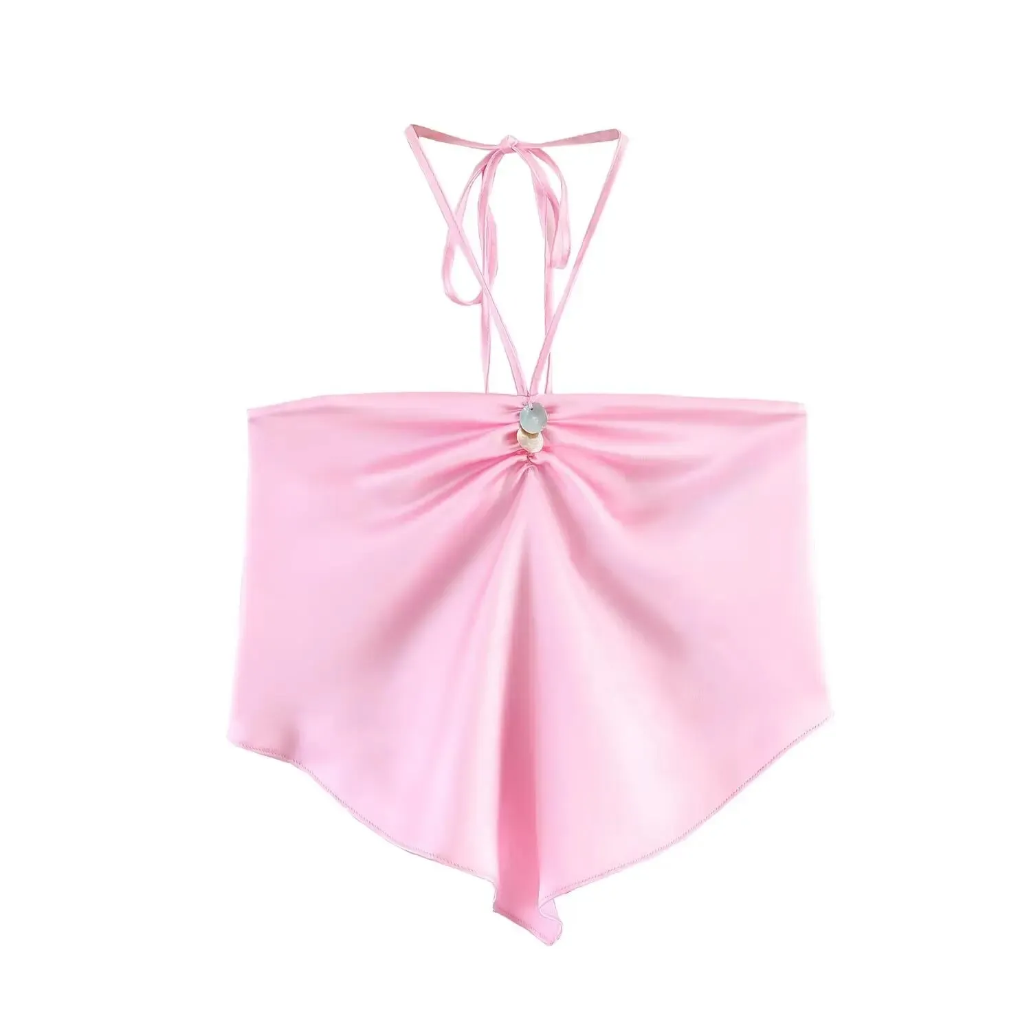 Women's Pink Camisole Summer Female Fashion Sexy Chic Sleeveless Tops Beach Holiday Lady High Street Backless Strapless Tube Top