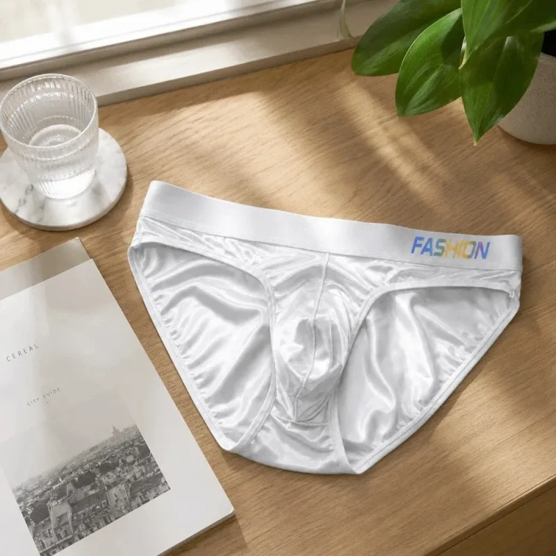 Underwear Men's Triangle Panties Low Waist Ultra Smooth Satin Silky Briefs Lingerie Gradient Letter Glossy Underpants Daily Wear
