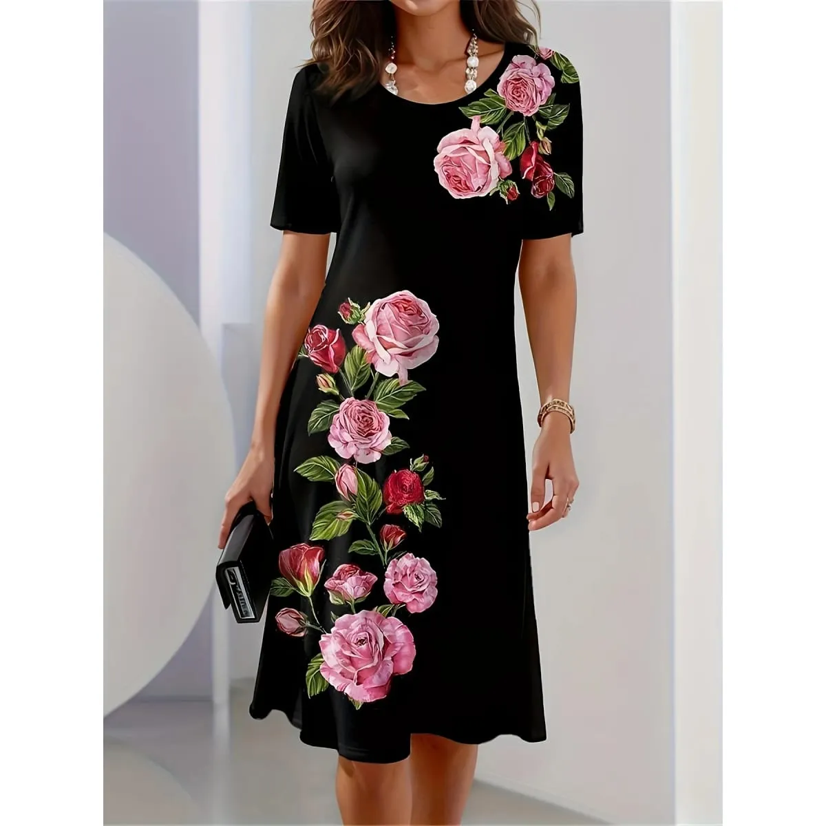2025 New Fashion Rose Peony Floral 3D Printed Women's Dress Casual Vacation Travel Dresses Party Banquet Dress Woman Clothing