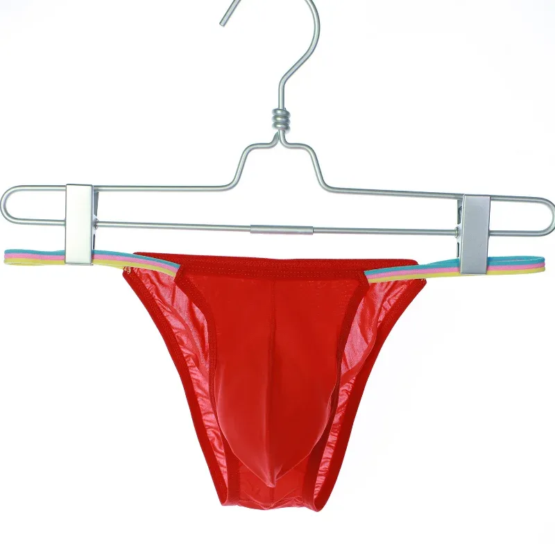 Men Low Waist Panties Bikini Underwear Ice Silk Wet Translucent U Convex Pouch Lingerie Underpants Thin High Fork String Homme