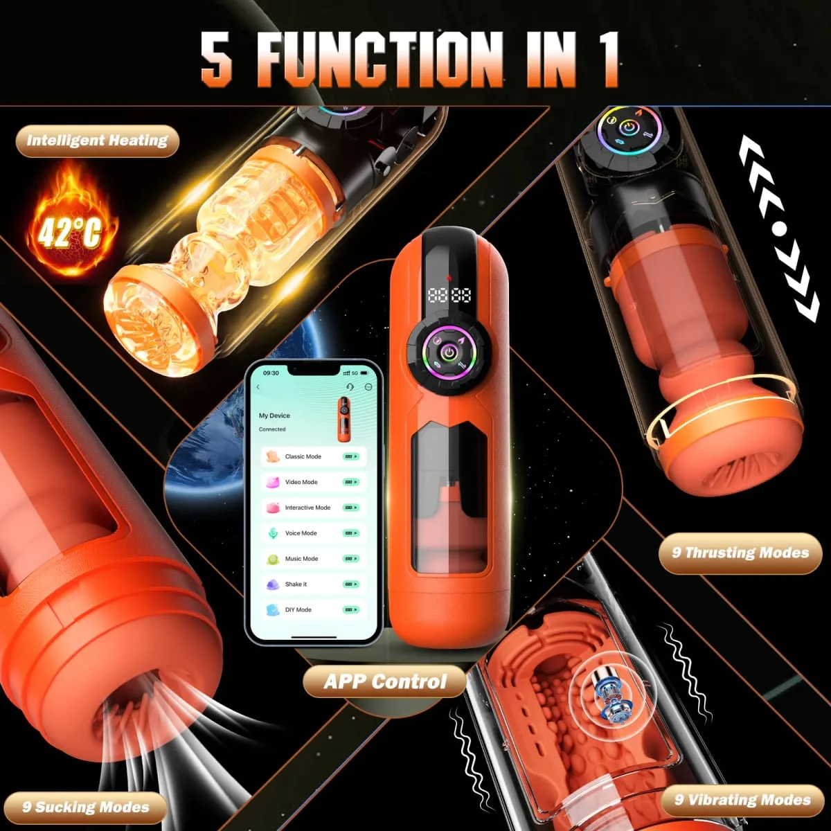 APP Intelligent Heating Suction Blowjob Masturbator for Men LCD Display Telescopic Vibrating Masturbation Cup Pocket Pussy