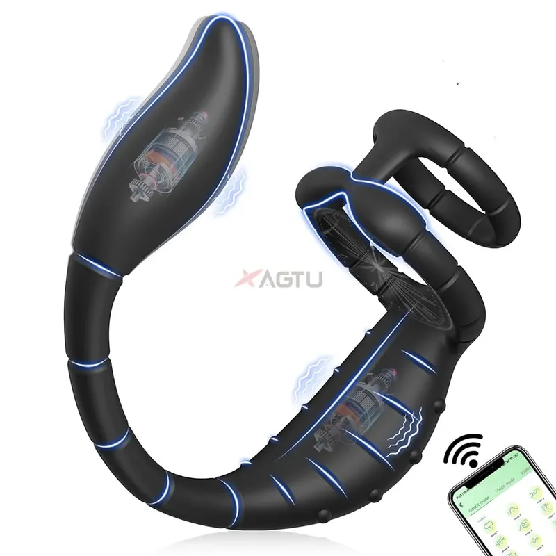 Anillo vibratorio para pene, estimulador masajeador de próstata masculino para hombres, Control por aplicación, juguete sexual para parejas, vibrador Anal, anillo para pene, tapón Anal