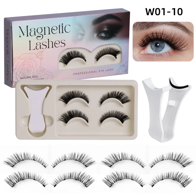 2Pairs Magnetic Eyelashes 3D Natural False Eyelash Reusable Easy Wear Eye Makeup Set Gluee-free Lashes