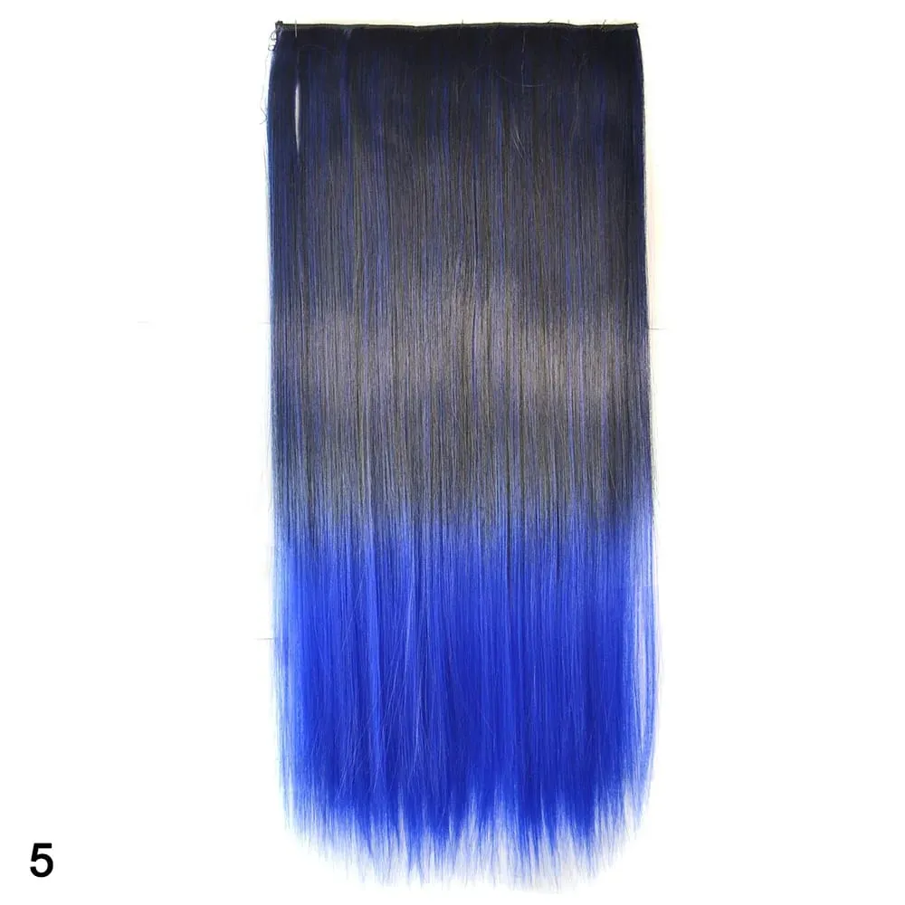 Zolin grampo de cabelo reto na extensão do cabelo arco-íris colorido ombre cor uma peça com 5 clipes sintético cosplay hairpieces