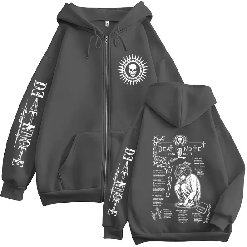 Anime Death Note L·Lawliet Ryuk Zipper Hoodies Men's Clothing Fashion Casual Long Sleeve Zip Up Hooded Sweatshirts Jackets Coats