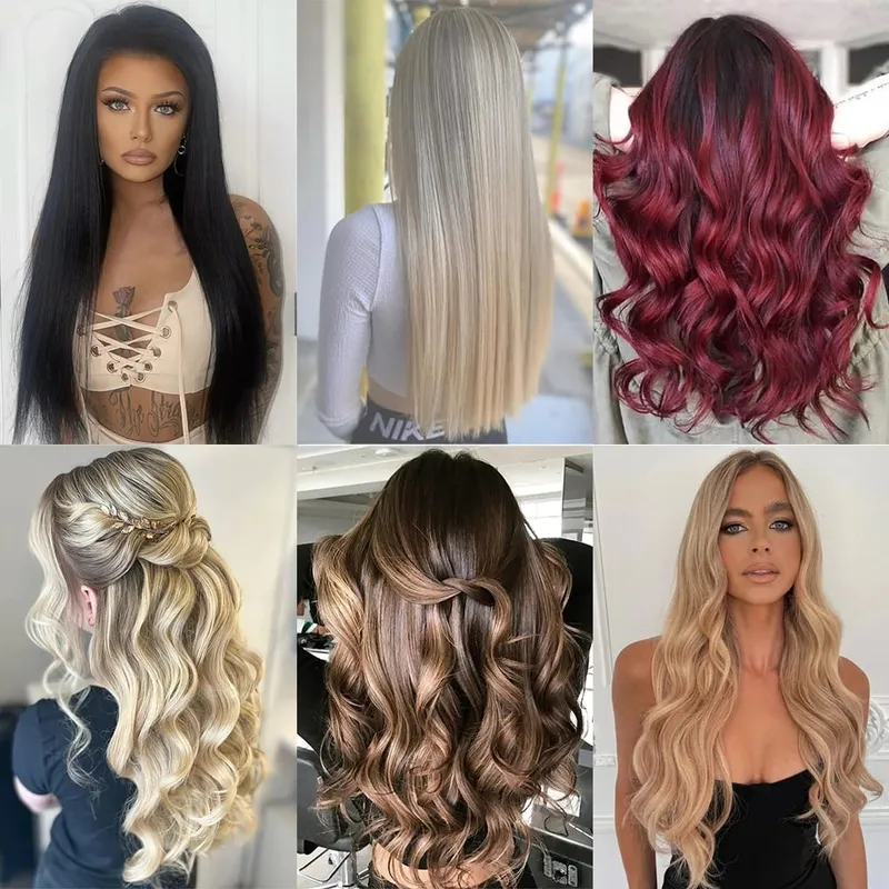 合成 16 クリップヘアエクステンション 7 ピース/セットロングウェーブのかかったヘアスタイル 24 インチ 140 グラムクリップ耐熱ブラックブラウンヘアピース
