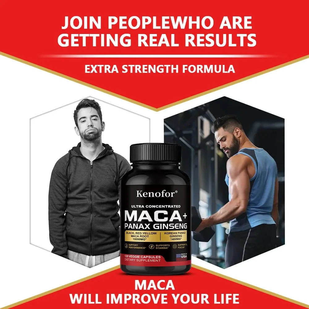Organic Peruvian Maca Root Capsules - Black+Red+Yellow Blend for Energy & Performance Vegan Non-GMO Supplement for Men & Women