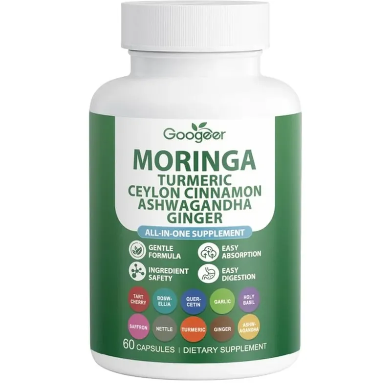 Googeer Moringa Zerdeçal Kapsülleri Ashwagandha Zencefil ve Seylan Tarçın ile Ortak Sağlık Desteği için Hepsi Bir Arada 60 Kapsül