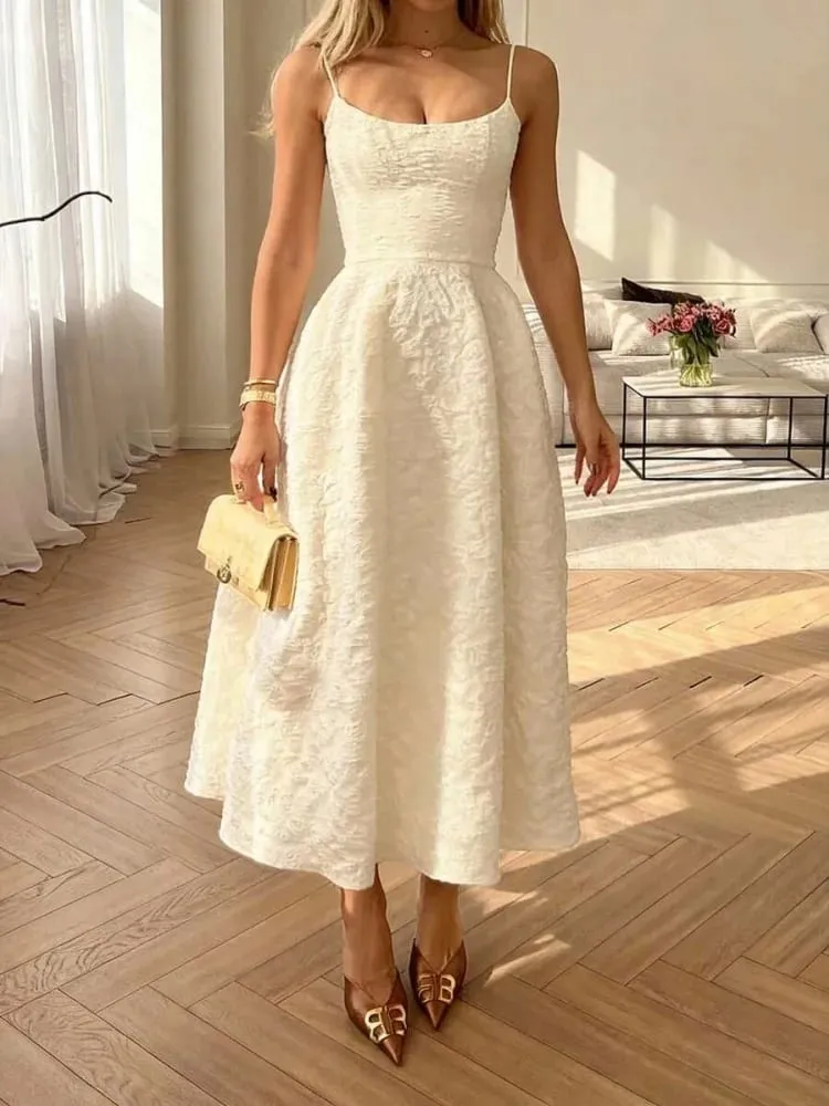 Women Solid Color Sleeveless U-Neck Zipper Backless A-line Maxi Dress Summer Sexy Elegant Dating Casual Daily Streetwear Clothes