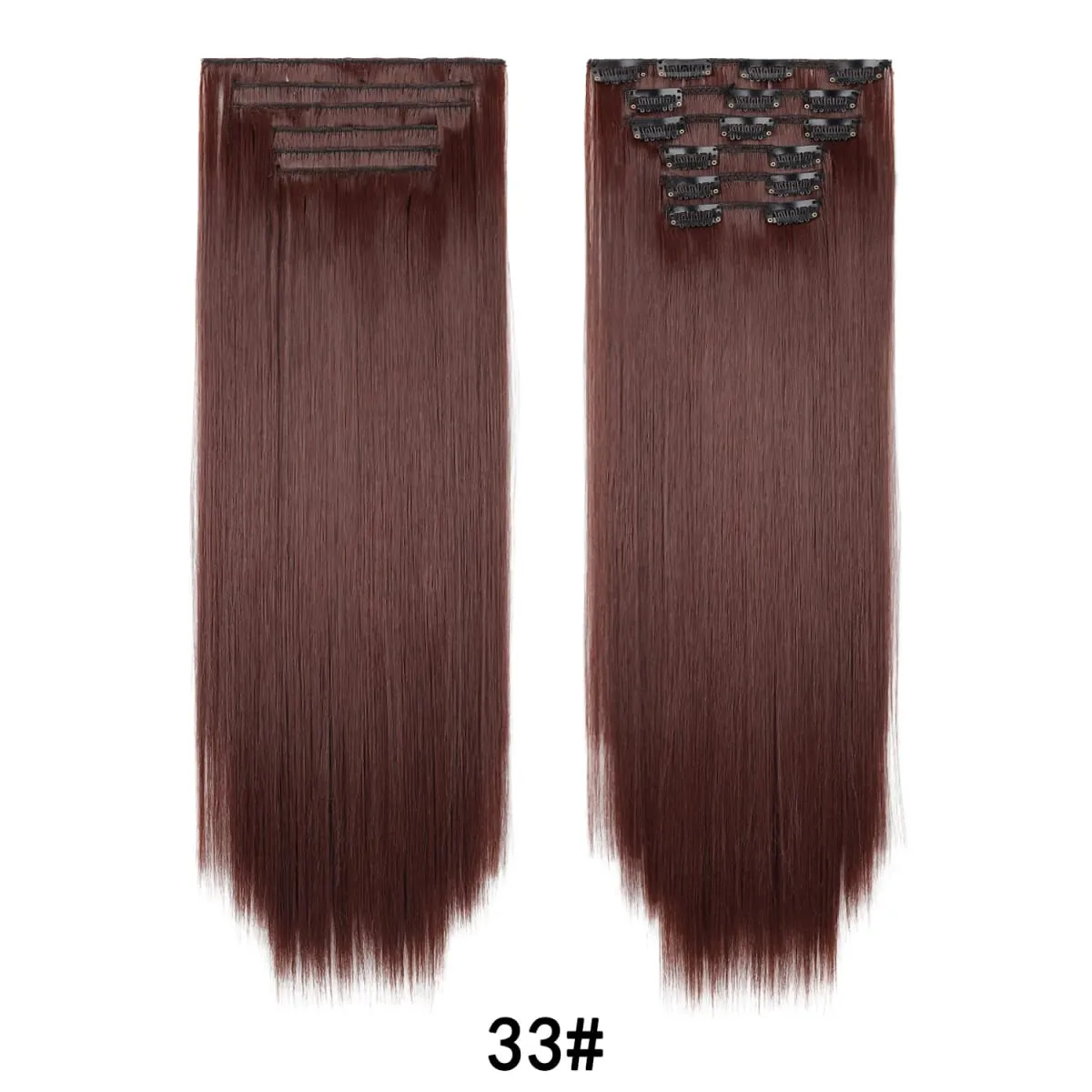 24 Inch 6PCS Clip In Hair Extensions Straight Synthetic Hair Extensions Dark Brown Long Natural Looking Hair Piece for Women