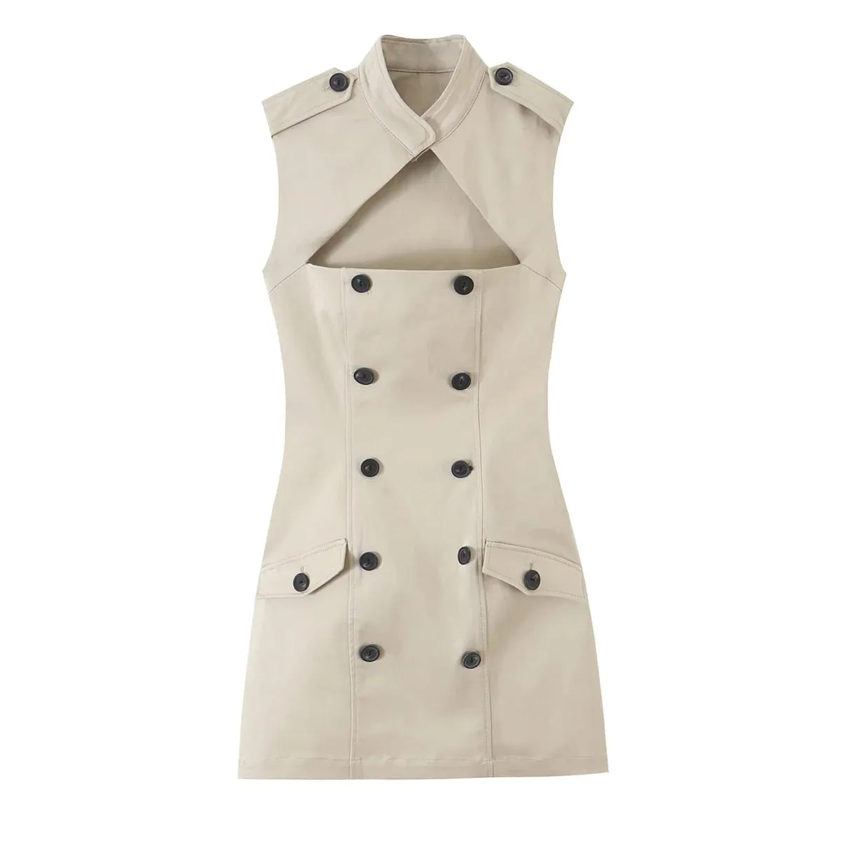 New Women Hollow Out Dress Sleeveless Solid Slim Fashion Trench Mini Dresses Sexy Club Street Style Trendy Partywear