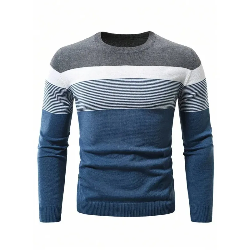 Fashion Autumn Casual Men's Sweater Round Neck Striped Slim Fit Knittwear Men's Sweaters Comfortable Pullovers Men Sweatshirt