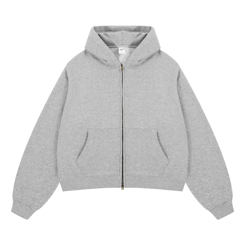 อินเทรนด์ 2025 ฤดูหนาวManขนแกะBoxy Hoodies Unisex 350gsm Double Head Zipper Hooded Sweatshirts Coat HY1122