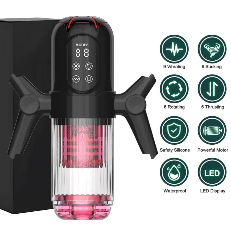 Automatic Telescopic Rotate Sucking Male Blowjob Masturbator with Handle LCD Penis Pump Pocket Pussy Adult Sex Toys for Men 18