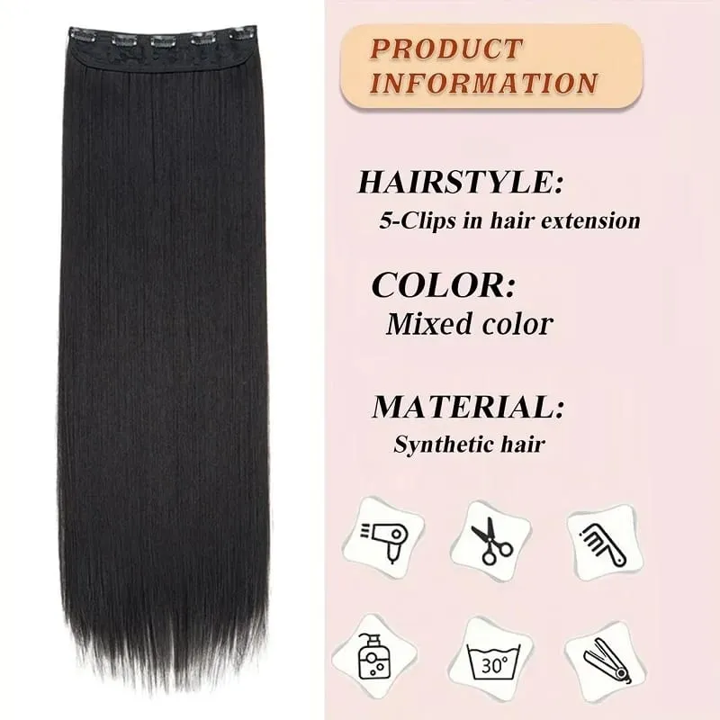 Synthetic 32Inch/40Inch Super Long Straight Clip In Hair Extensions Heat Resistant Hairpiece for Women Daily Party Use