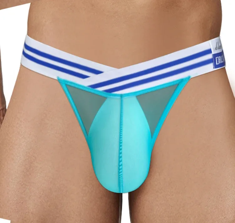 Men's Ice Silk Ultra-Thin Barely-There Mesh Sheer Briefs, Striped V-Shape Elastic Waistband Summer Daily Commute Underwear