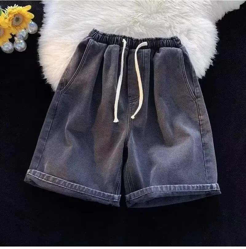 Summer Elastic Waist Jeans Men's Shorts Trend Loose Casual American Five-point Pants